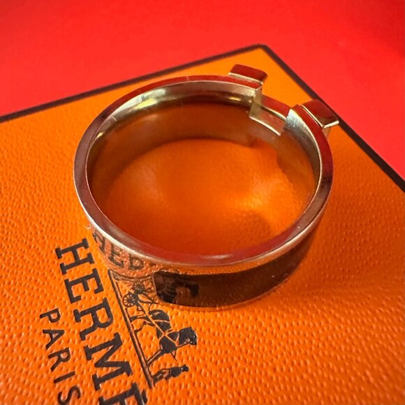 Hermes Black Enamel Gold Tone Clic Clac H Band Ring Size 8 1/4 - Picture 11 of 13